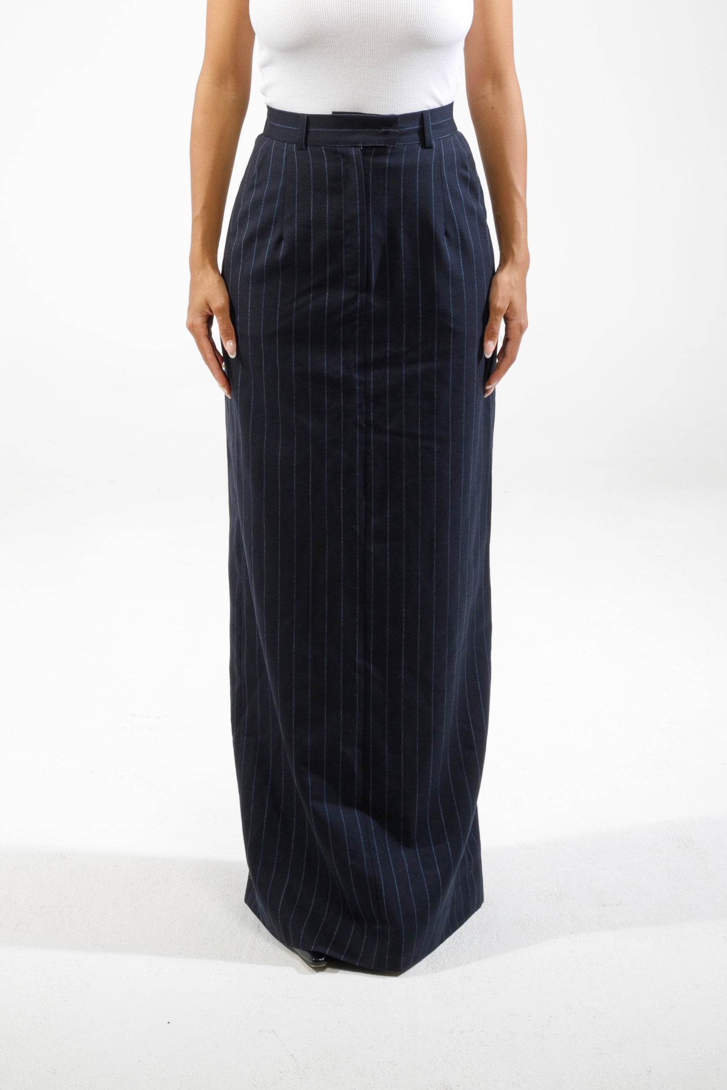 Navy maxi pinstripe skirt